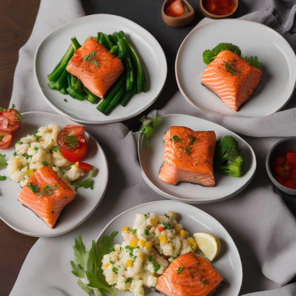 Plated salmon bites with sides