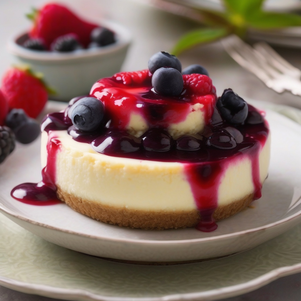 Individual sized cheesecake with berry topping