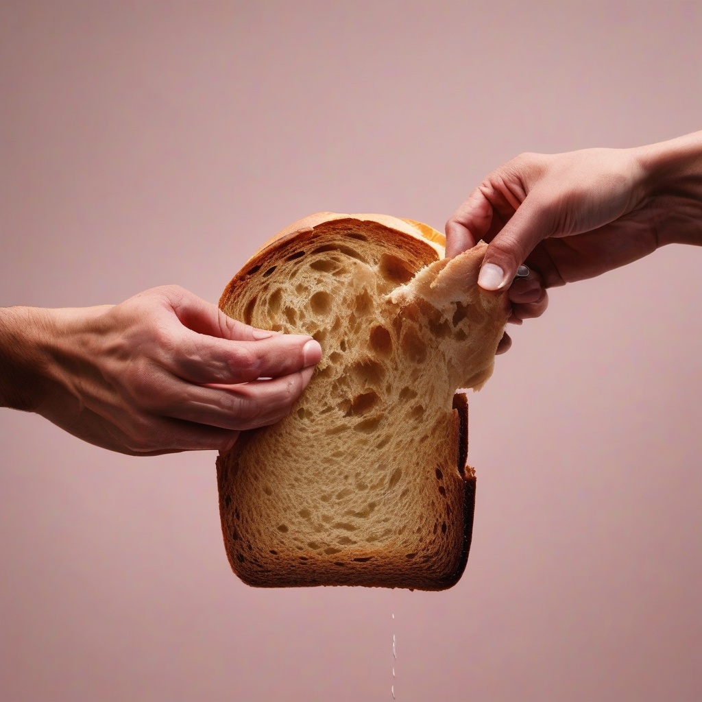 Hands pulling apart a piece of the bread