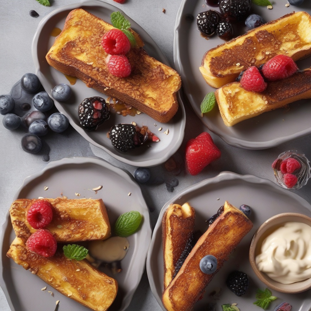 French toast sticks with various toppings