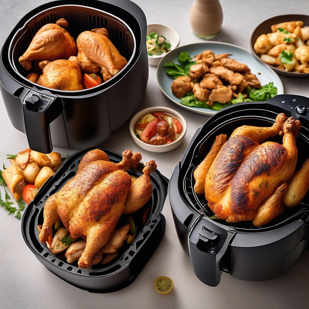 Air fryer with various chicken dishes