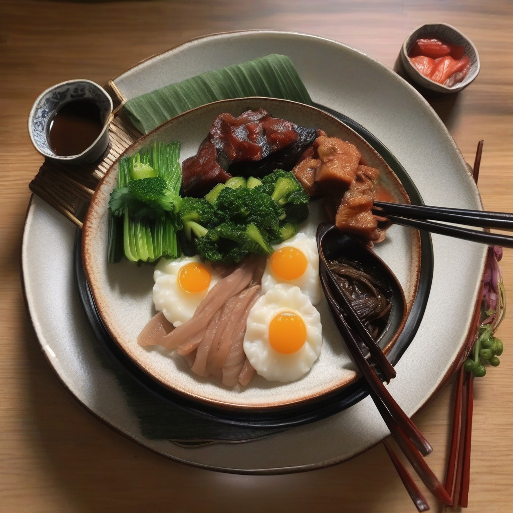 Completed dish served with traditional Korean side dishes