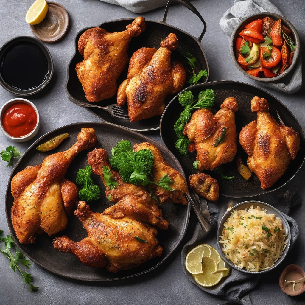 Various air fryer chicken dishes on a table