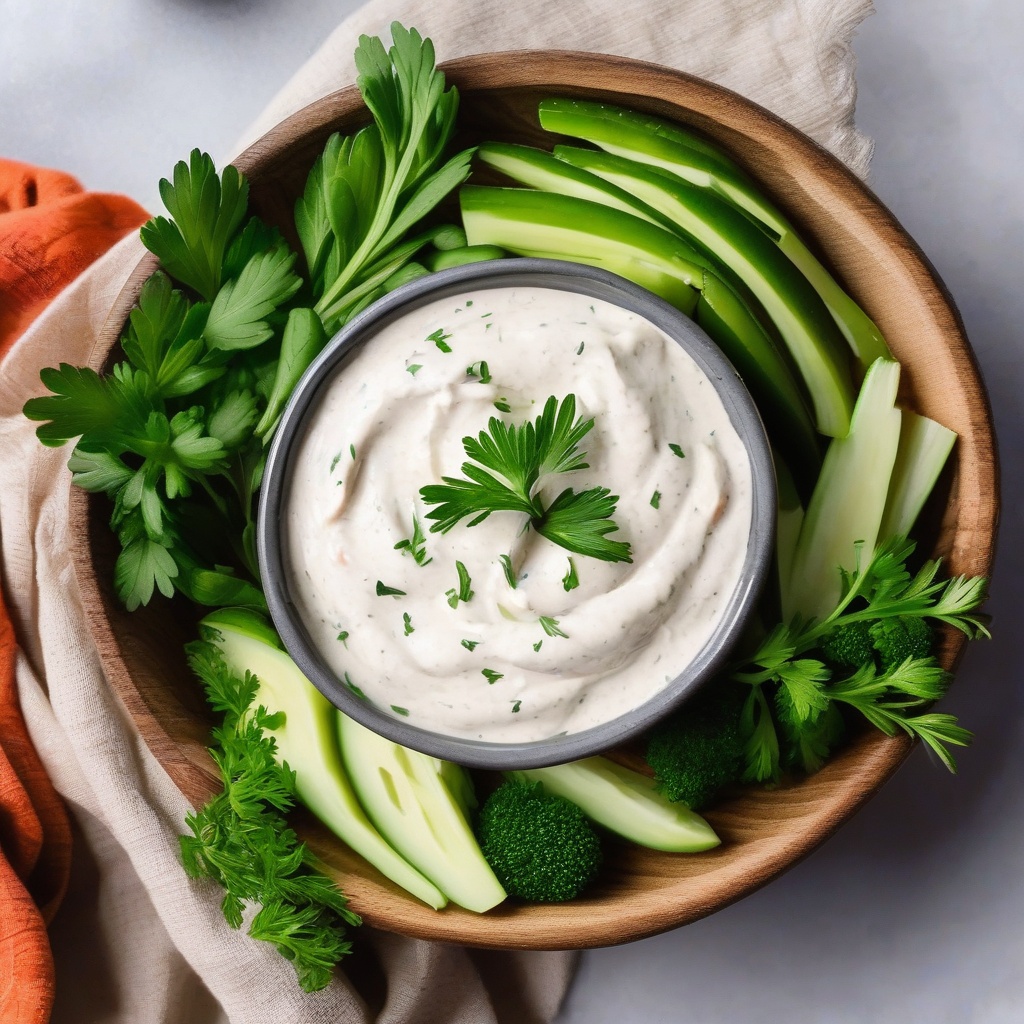 A bowl of creamy dairy-free ranch dip with fresh herbs