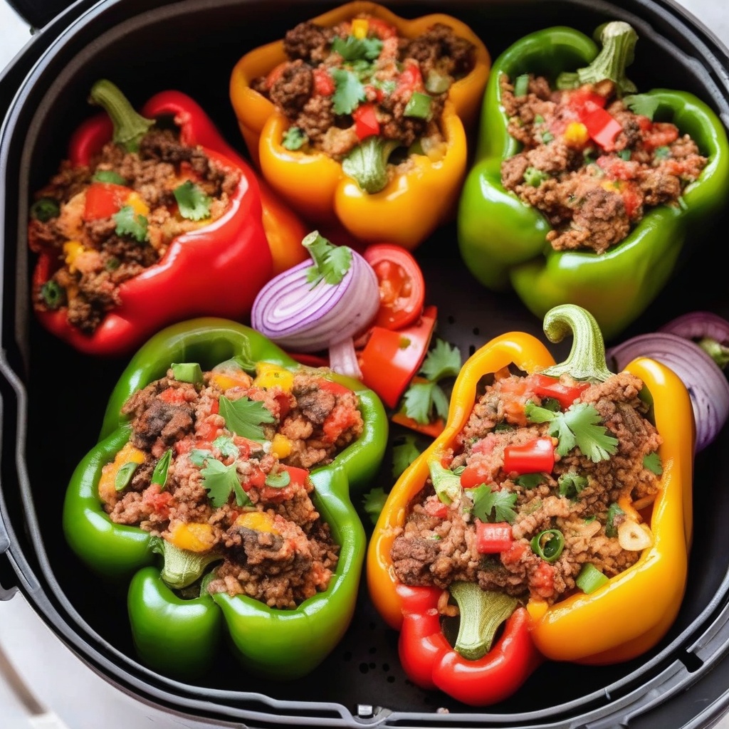 Colorful stuffed peppers in air fryer