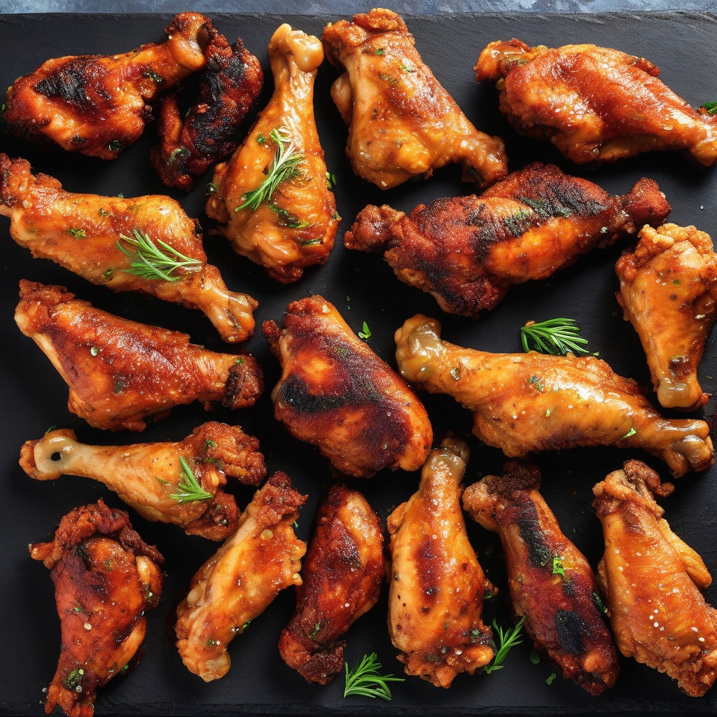 A variety of seasoned chicken wings