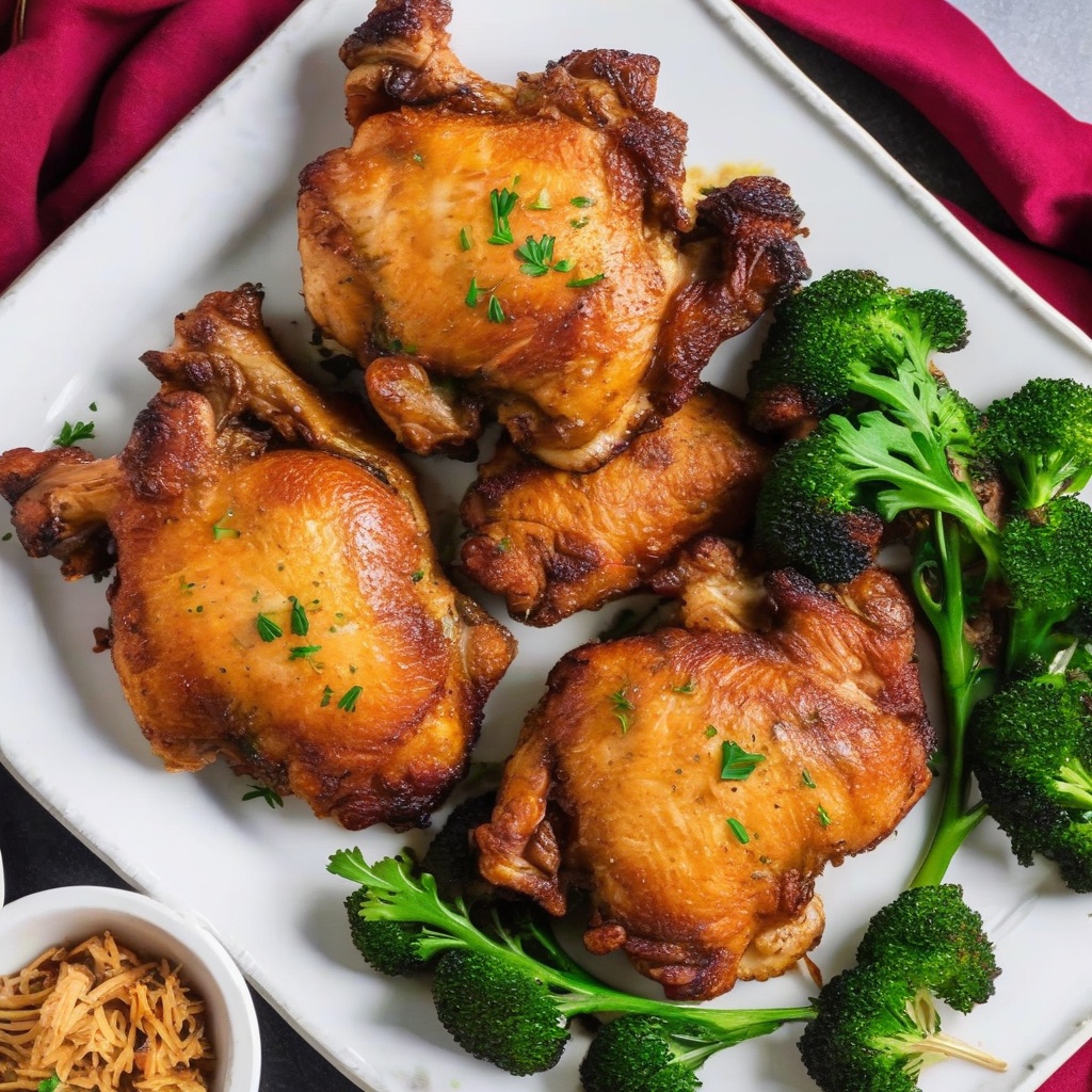 Crispy air fryer chicken thighs on a serving platter