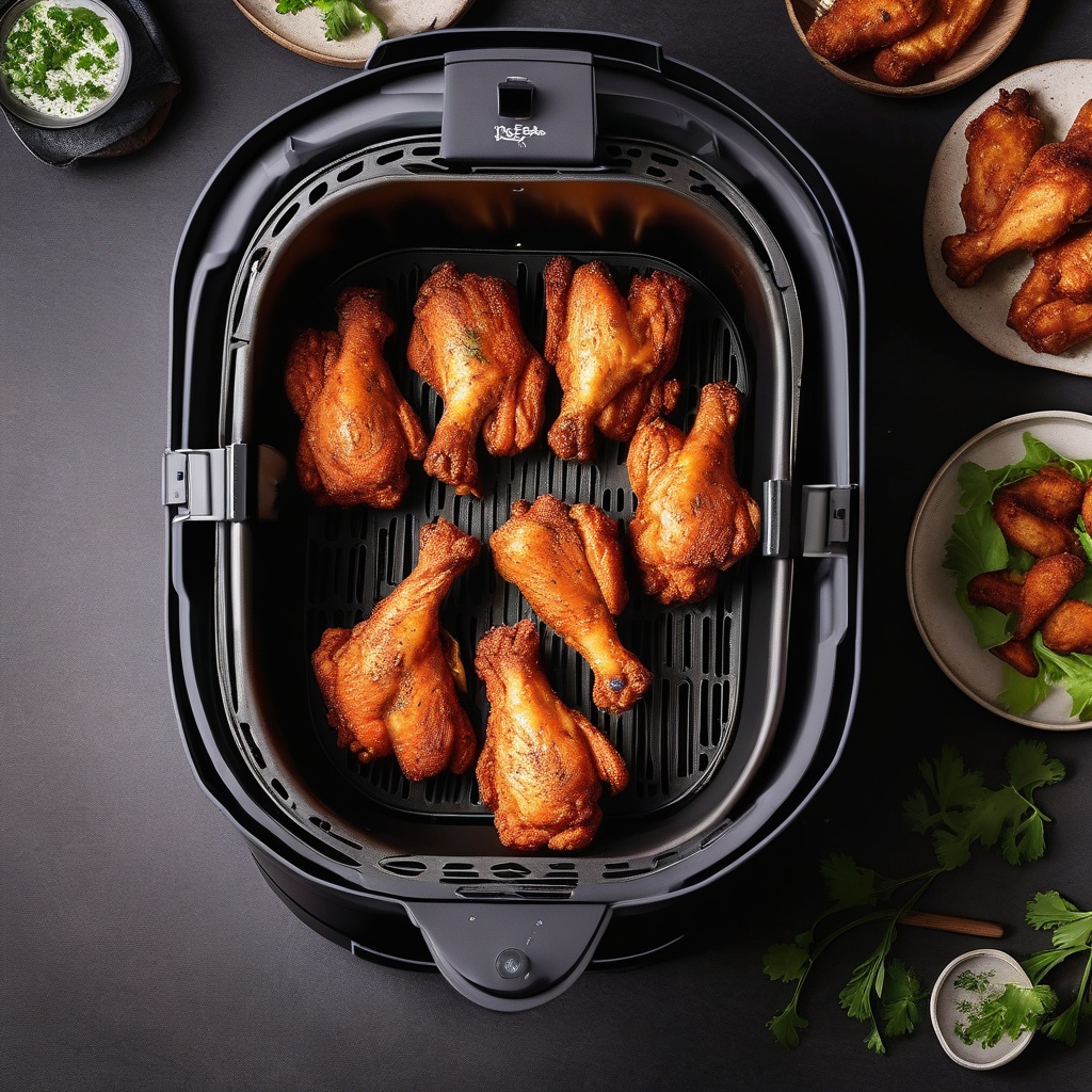 Air fryer with chicken wings inside