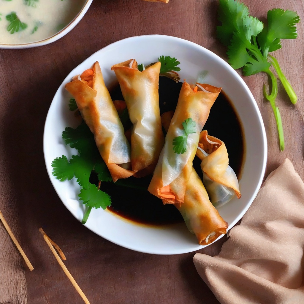 Crispy air fryer spring rolls with dipping sauce