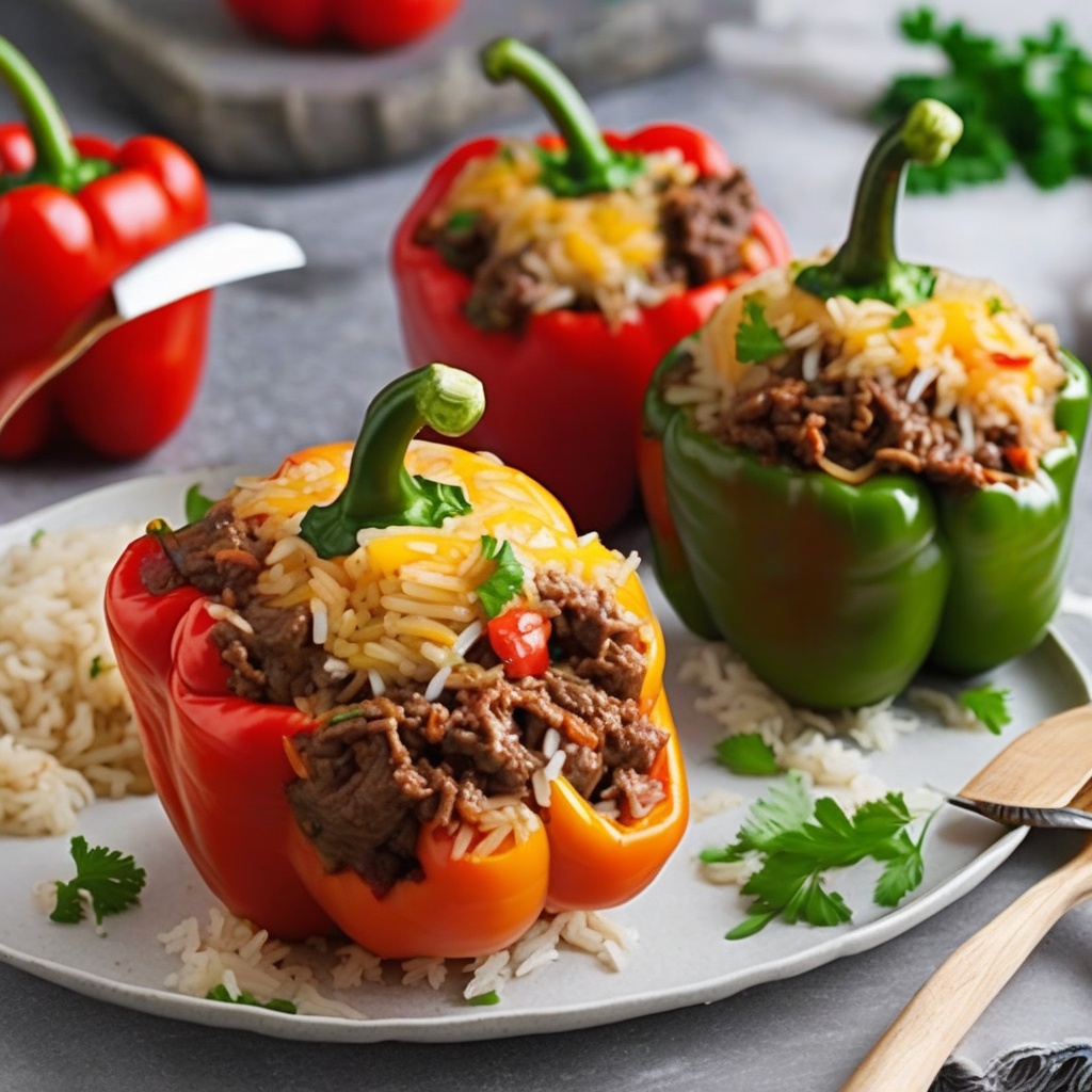 Classic beef and rice stuffed peppers