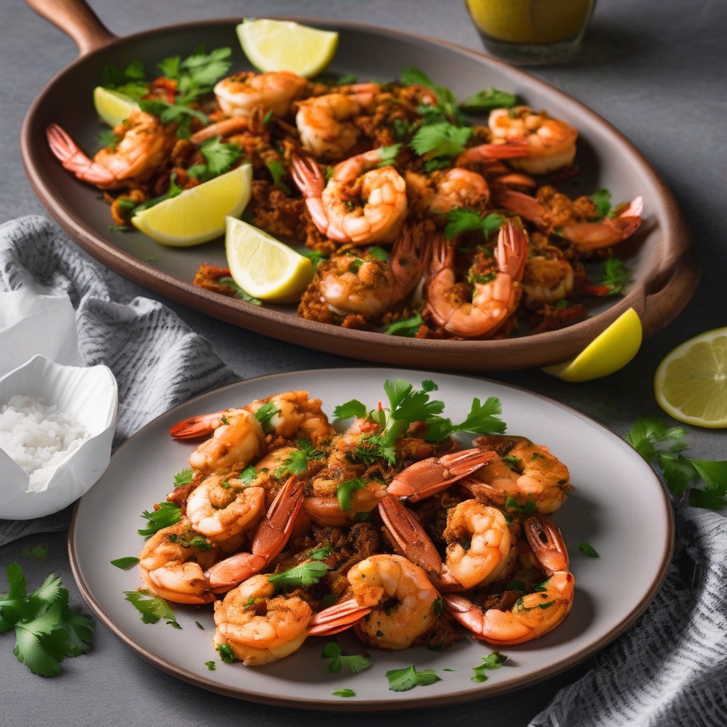 Spicy Cajun prawns on a plate