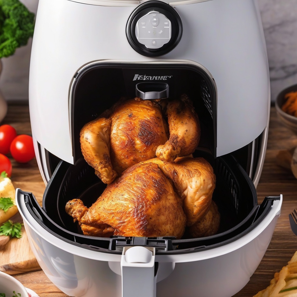 Air fryer with chicken inside